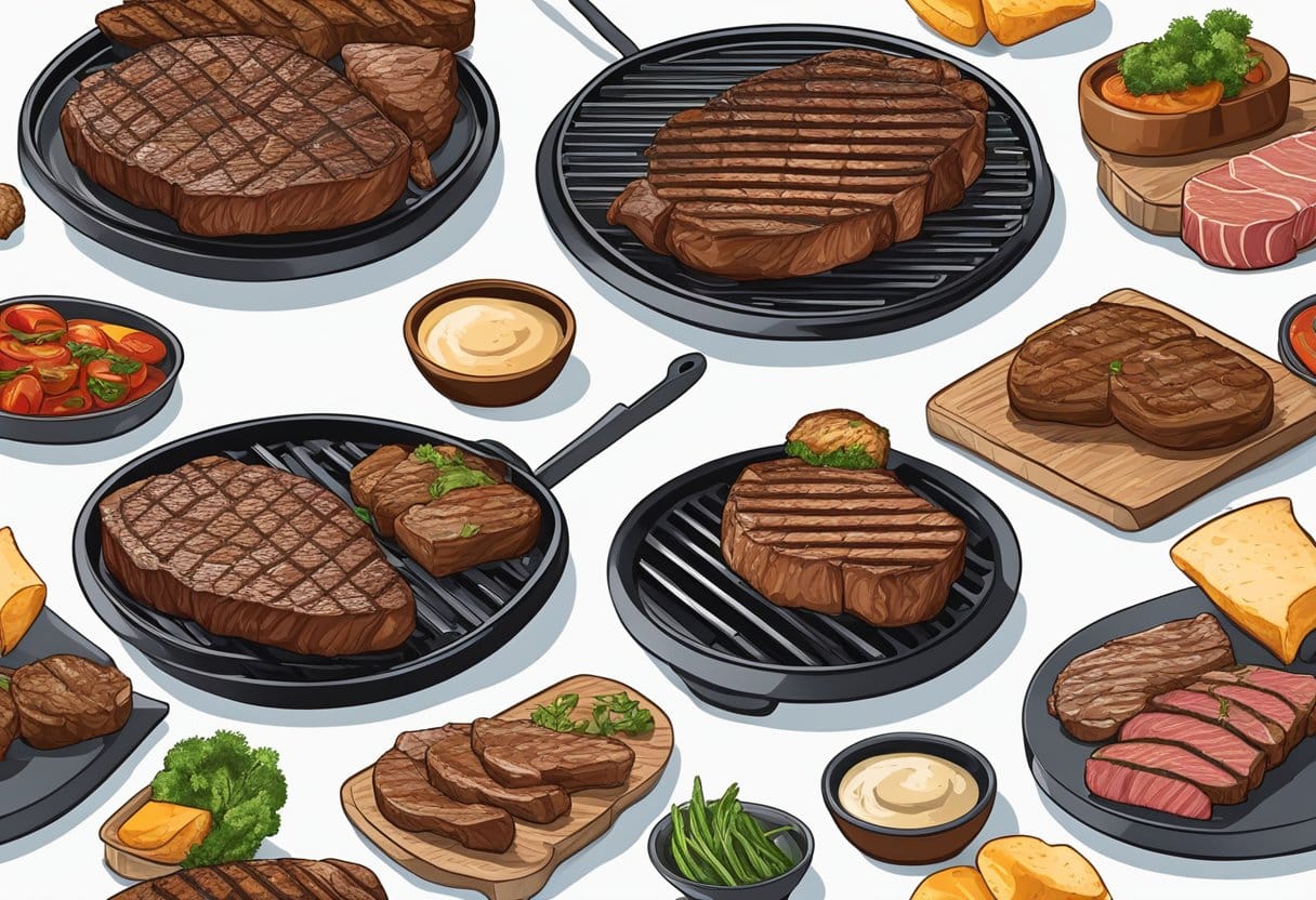 all different types of steak cooked